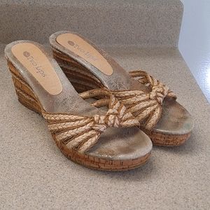Two Lips Rope and Cork Knotted Wedge Sandals
